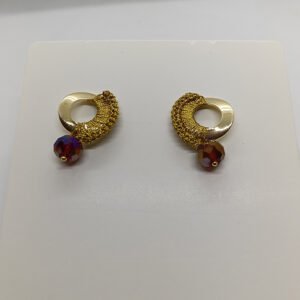 Aretes Aro Dorado Tejidos con Hilo Metalizado y Cristal Facetado