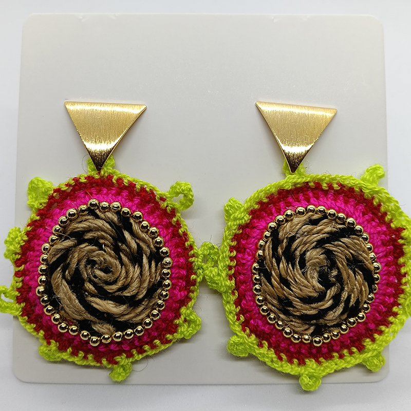 Aretes Carnaval en Fucsia y Verde Neón