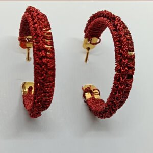Aretes Aros Tejidos en Hilo Metalizado Rojo